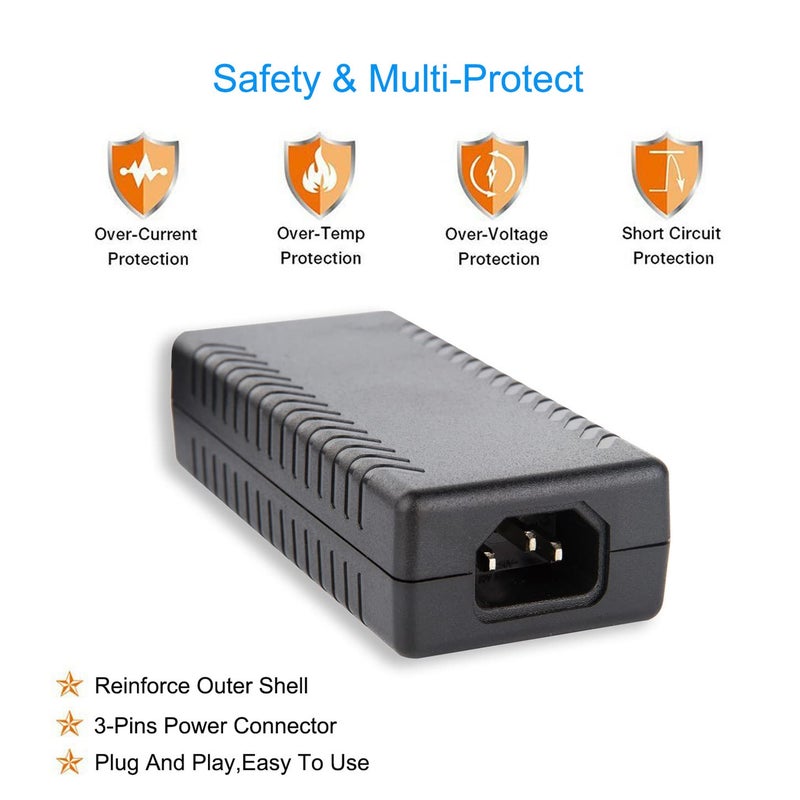COOLM 48V 2A Power Supply Adapter - COOLM AC 100-240V DC 48V2A Output 96W Power Adapter Interface 5.5 x 2.5mm Plug for PoE Switch/PoE Injector - Image 4